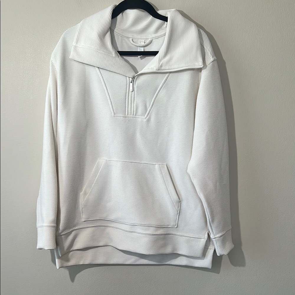 Zella Cozy Ottoman Ribbed Half Zip Pullover Women S Ivory Egret Stretch Layering